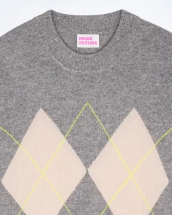 Pull Col Rond à Motif Losange