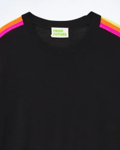 Pull Col Rond Bande Multicolore Aux Manches