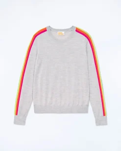 Pull Col Rond Bande Multicolore Aux Manches