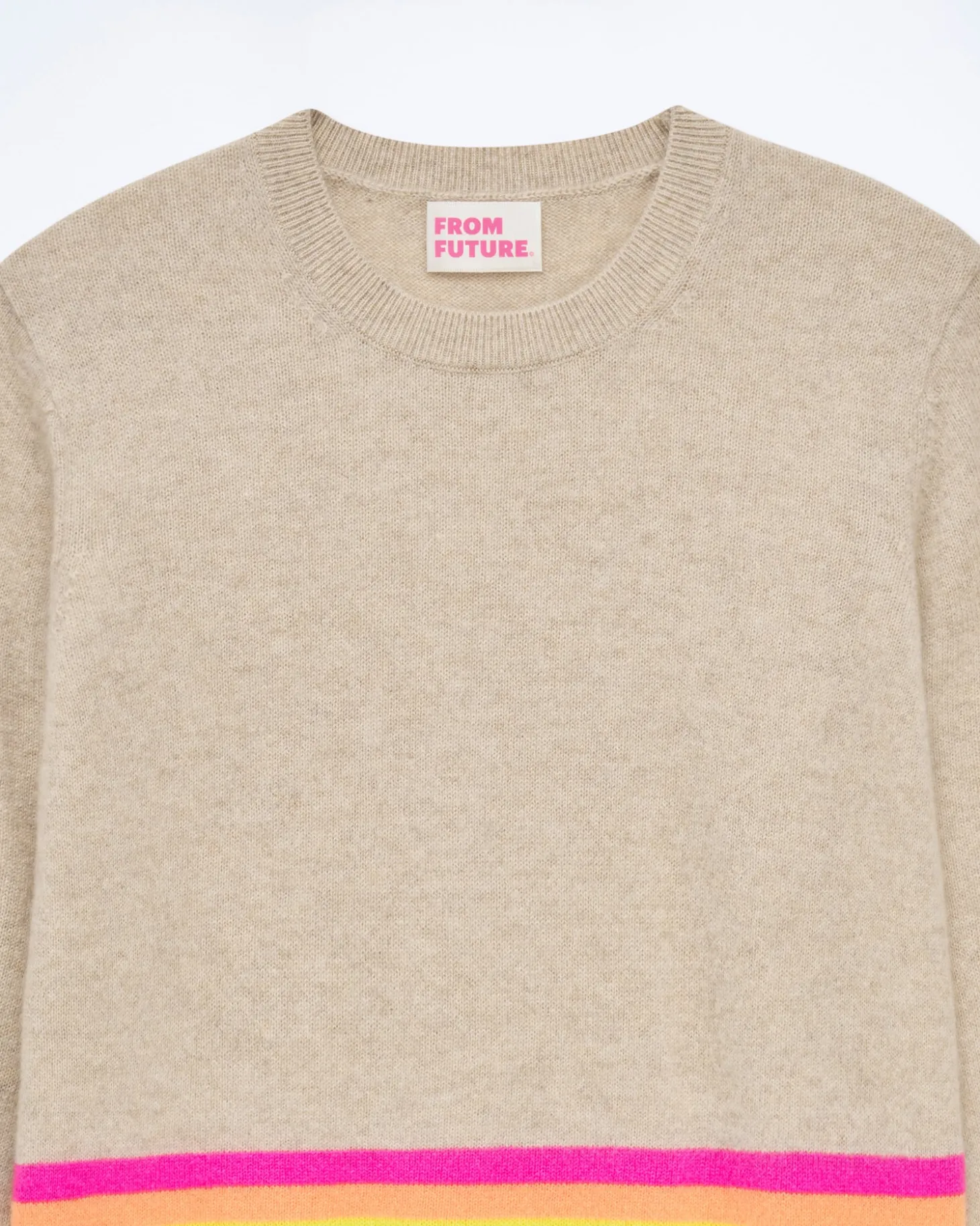 Pull Col Rond Bas à Bandes Multicolores