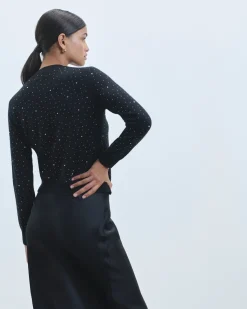 Pull Col Rond Strass Allover Léger