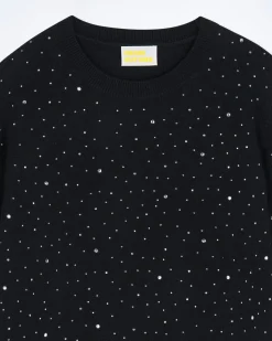 Pull Col Rond Strass Allover Léger