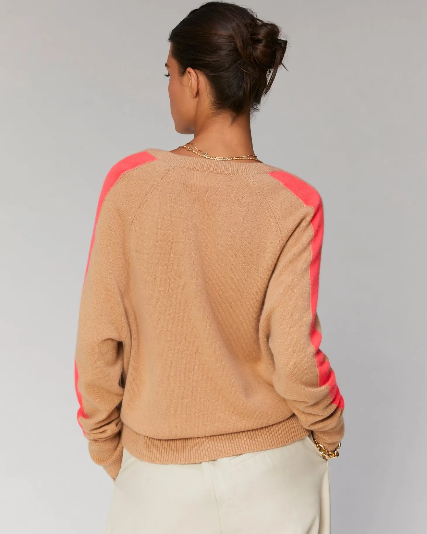 Pull Col V Oversize Bandes Bicolore Léger