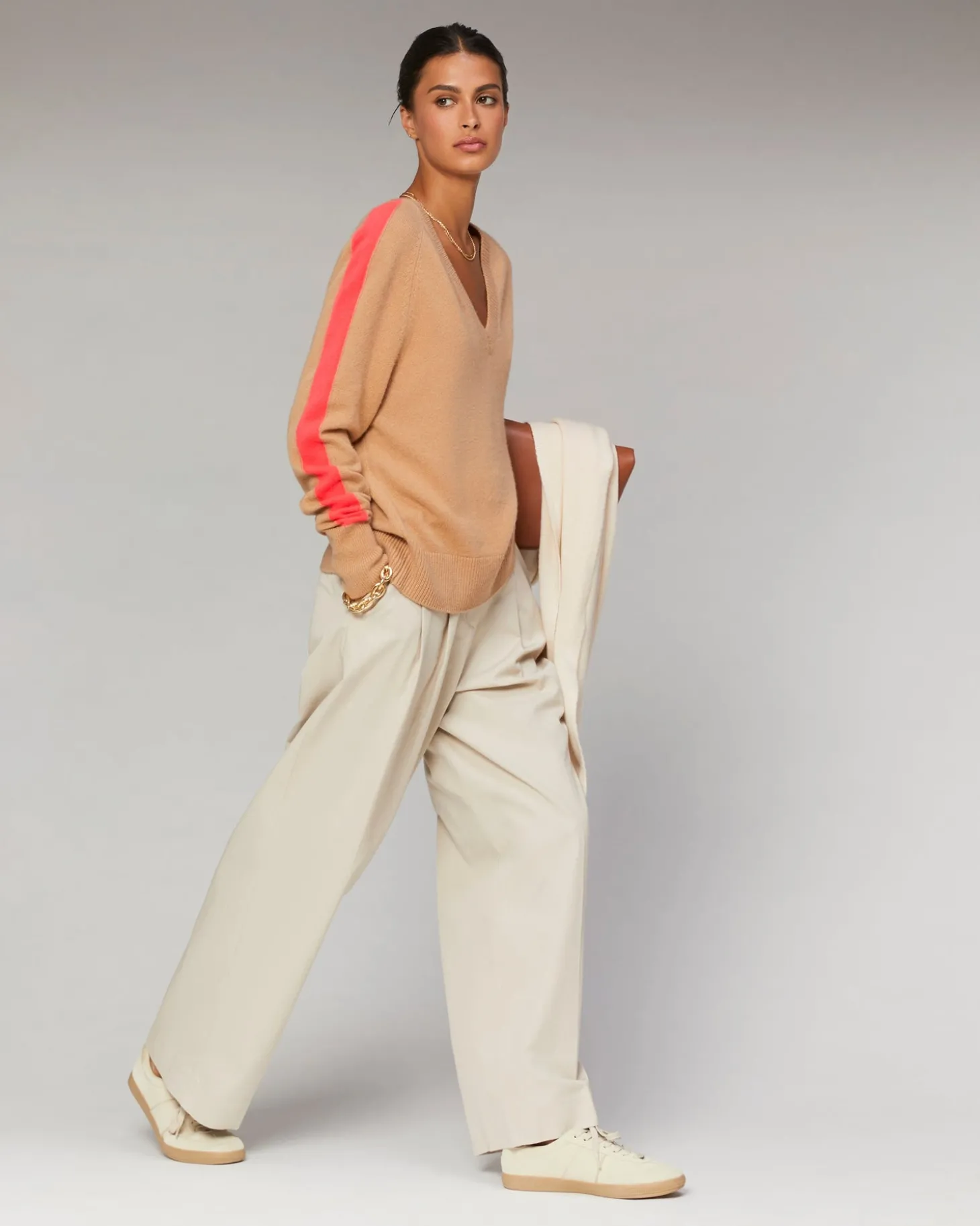 Pull Col V Oversize Bandes Bicolore Léger