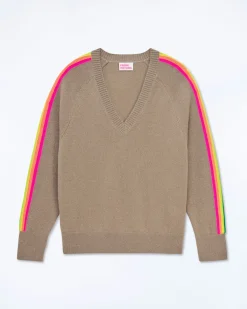 Pull Col V Oversize Bande Manches Multico
