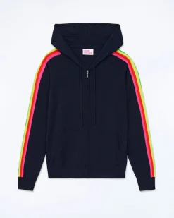 Pull Hoodie Zippé Bande Multicolore