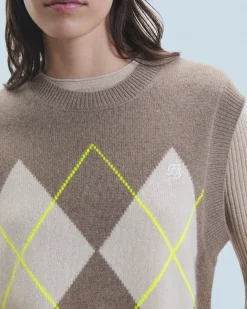 Pull Sans Manche à Motif Losange