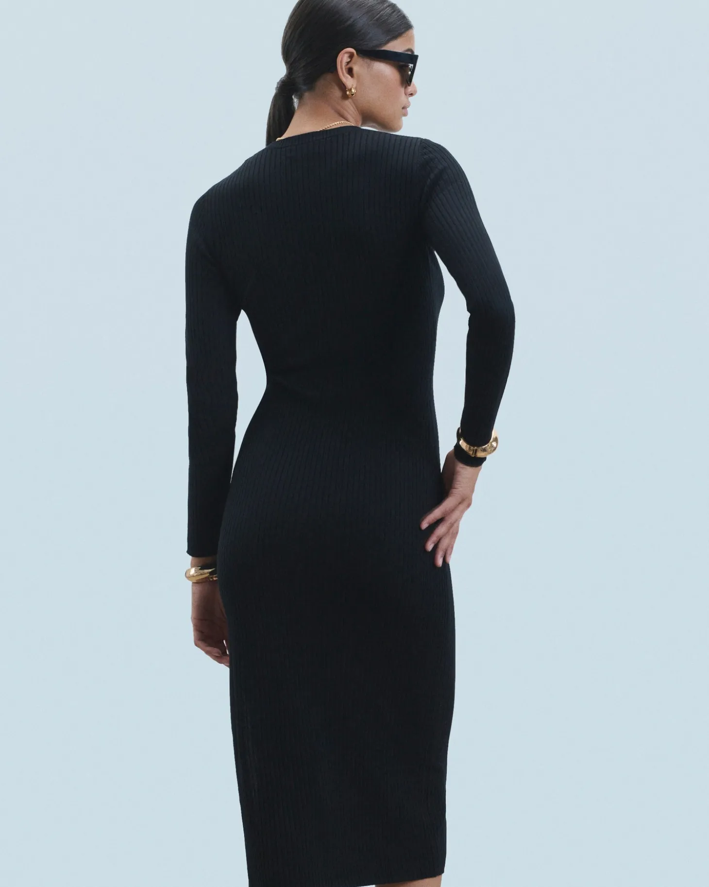 Robe Longue Manche Longue à Cotes Fendue