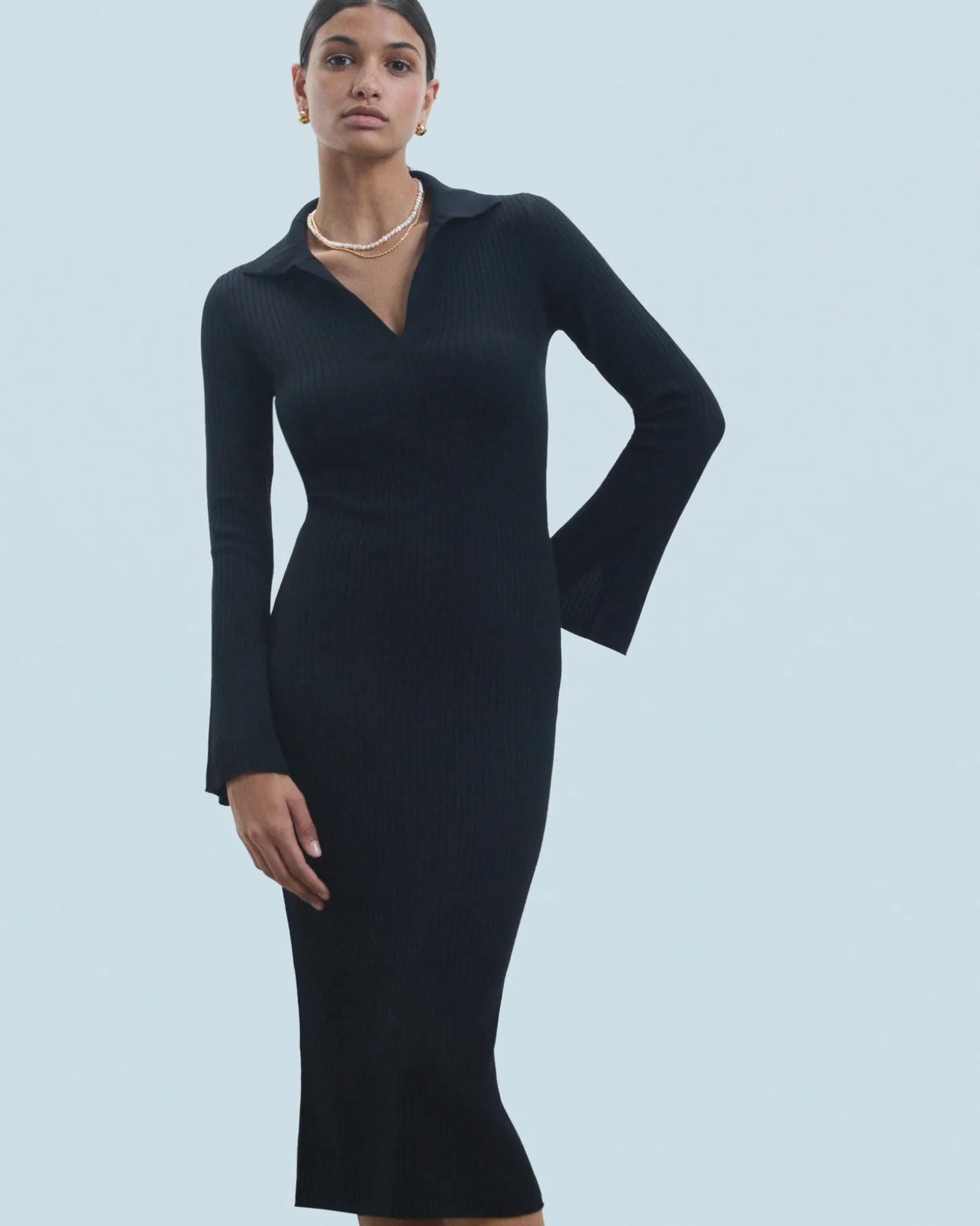 Robe Longue Manche Longue Col Polo